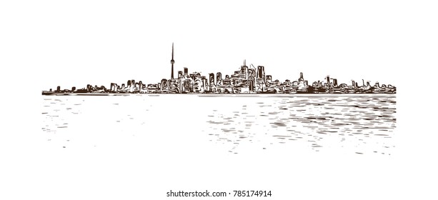 Hand drawn sketch of Toronto city skyline, Canada in vector. 