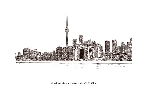 Hand drawn sketch of Toronto city skyline, Canada in vector. 