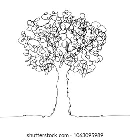 Hand drawn sketch of tree on white background. Line art vector illustration