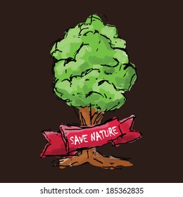 Hand drawn sketch of a tree. Save nature concept