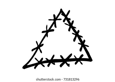 Hand Drawn Sketch of Triangle Patch and Stitching Effect, isolated on white
