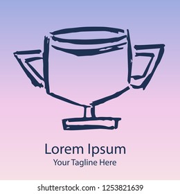Hand Drawn /  Sketch Trophy Winner Champion Prize Award Success for Graphic Design, Shirt, Background, Logo, Icon and Template. Vector Illustration EPS10 Color Pink and Violet