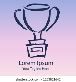 Hand Drawn /  Sketch Trophy Winner Champion Prize Award Success for Graphic Design, Shirt, Background, Logo, Icon and Template. Vector Illustration EPS10 Color Pink and Violet