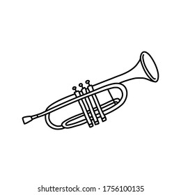 Hand drawn sketch of trumpet in doodle style on white background. Vector illustration.