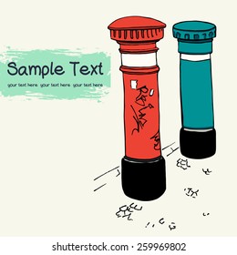 Hand drawn sketch of two old post boxes, isolated on white background.