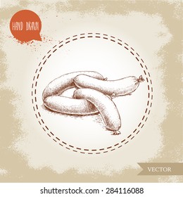 Hand drawn sketch type sausages. Organic food vintage illustration.