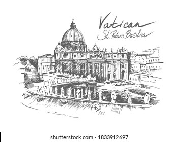 Hand drawn sketch of Vatican.
St. Peter’s Basilica.