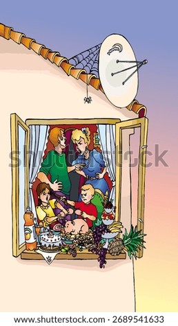 Hand drawn sketch vector art yell resent blame crisis vs speak life dinner lunch meal scene. Line teen bad jealous rage male boy guy son hit beat girl rich wealth dad sad female mom eat room jealousy