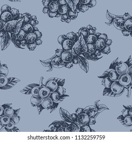 Hand drawn sketch vector iilustration bilberry. Pattern with bilberry.