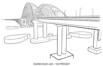 Hand drawn sketch vector illustration of Crimean bridge arks and road