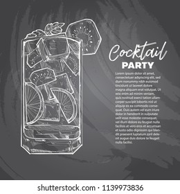 hand drawn sketch vector illustration of Alcoholic cocktail glass. chalk drawing style.