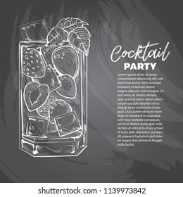 hand drawn sketch vector illustration of Alcoholic cocktail glass. chalk drawing style.