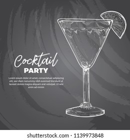 hand drawn sketch vector illustration of Alcoholic cocktail glass. chalk drawing style.