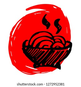 Hand Drawn / Sketch Vector Illustration of Red Background Banner with Noodles or Ramen