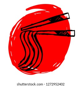 Hand Drawn / Sketch Vector Illustration of Red Background Banner with Noodles or Ramen