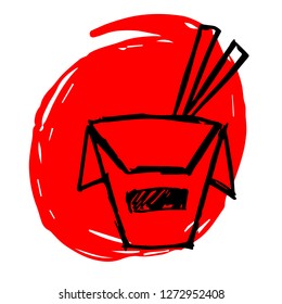 Hand Drawn / Sketch Vector Illustration of Red Background Banner with Noodles or Ramen