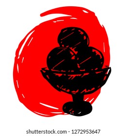 Hand Drawn / Sketch Vector Illustration of Red Background Banner with Ice Cream Summer Food