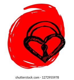 Hand Drawn / Sketch Vector Illustration of Red Background Banner with Heart for Valentines