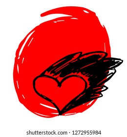 Hand Drawn / Sketch Vector Illustration of Red Background Banner with Heart for Valentines