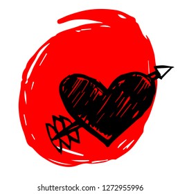 Hand Drawn / Sketch Vector Illustration of Red Background Banner with Heart for Valentines