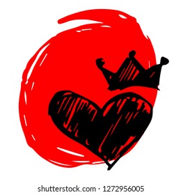 Hand Drawn / Sketch Vector Illustration of Red Background Banner with Heart for Valentines
