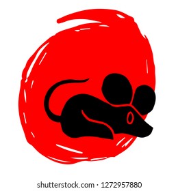 Hand Drawn / Sketch Vector Illustration of Red Background Banner with Rat Animal