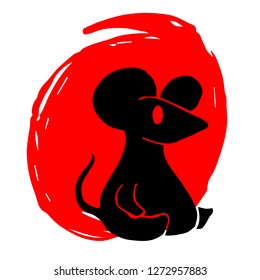 Hand Drawn / Sketch Vector Illustration of Red Background Banner with Rat Animal