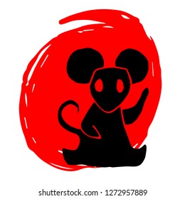 Hand Drawn / Sketch Vector Illustration of Red Background Banner with Rat Animal