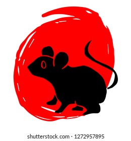Hand Drawn / Sketch Vector Illustration of Red Background Banner with Rat Animal