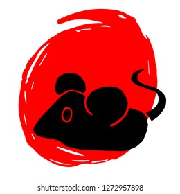 Hand Drawn / Sketch Vector Illustration of Red Background Banner with Rat Animal