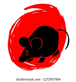 Hand Drawn / Sketch Vector Illustration of Red Background Banner with Rat Animal
