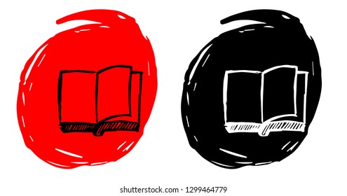 Hand Drawn / Sketch Vector Illustration of Books with Red and Black Background Circle