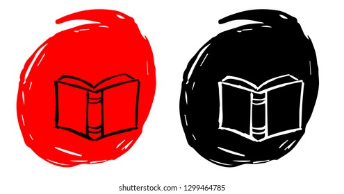 Hand Drawn / Sketch Vector Illustration of Books with Red and Black Background Circle