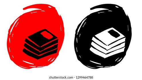 Hand Drawn / Sketch Vector Illustration of Books with Red and Black Background Circle
