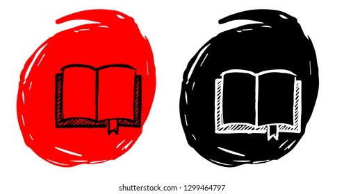 Hand Drawn / Sketch Vector Illustration of Books with Red and Black Background Circle