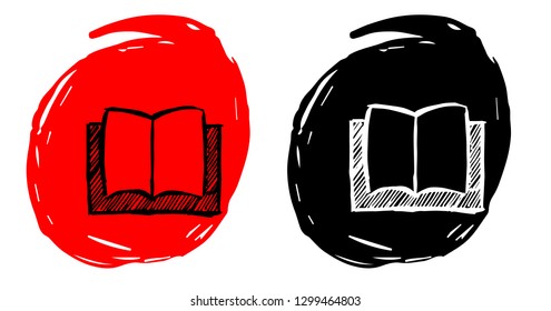 Hand Drawn / Sketch Vector Illustration of Books with Red and Black Background Circle