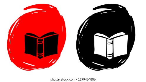 Hand Drawn / Sketch Vector Illustration of Books with Red and Black Background Circle
