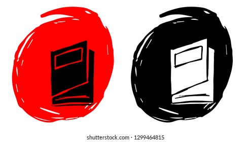 Hand Drawn / Sketch Vector Illustration of Books with Red and Black Background Circle