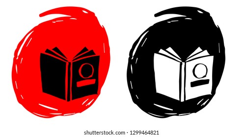 Hand Drawn / Sketch Vector Illustration of Books with Red and Black Background Circle