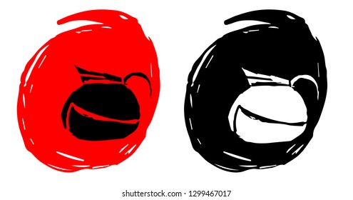 Hand Drawn / Sketch Vector Illustration of Coffee Drinks with Red and Black Background Circle