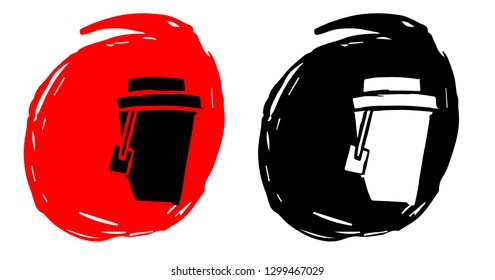 Hand Drawn / Sketch Vector Illustration of Coffee Drinks with Red and Black Background Circle