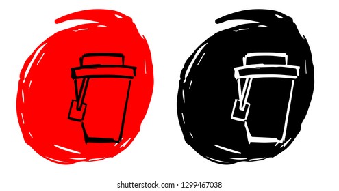 Hand Drawn / Sketch Vector Illustration of Coffee Drinks with Red and Black Background Circle