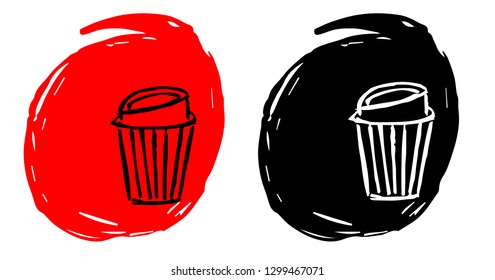 Hand Drawn / Sketch Vector Illustration of Coffee Drinks with Red and Black Background Circle