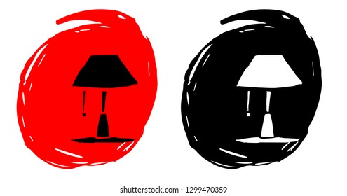 Hand Drawn / Sketch Vector Illustration of Lamp Furniture with Red and Black Background Circle