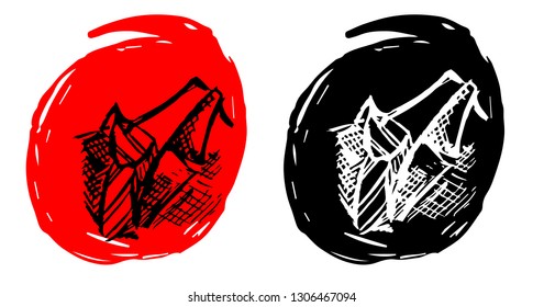 Hand Drawn / Sketch Vector Illustration of Business Man Suit with Red and Black Background Circle