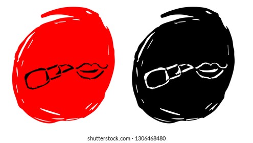 Hand Drawn / Sketch Vector Illustration of Makeup Lipstick with Red and Black Background Circle