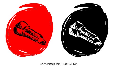 Hand Drawn / Sketch Vector Illustration of Makeup Lipstick with Red and Black Background Circle