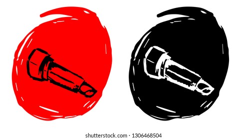 Hand Drawn / Sketch Vector Illustration of Makeup Lipstick with Red and Black Background Circle