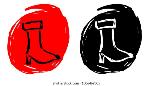 Hand Drawn / Sketch Vector Illustration of Heels Fashion with Red and Black Background Circle