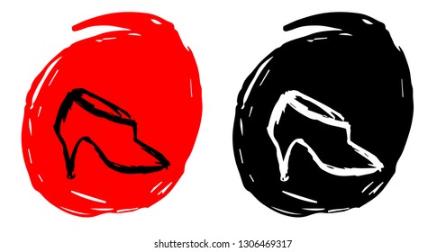 Hand Drawn / Sketch Vector Illustration of Heels Fashion with Red and Black Background Circle